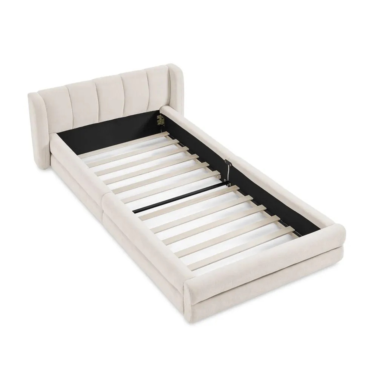 Okwish Einzelbett 90x200cm Mit Rückenlehne Chenille Kinderzimmer Beige Ohne Matratze