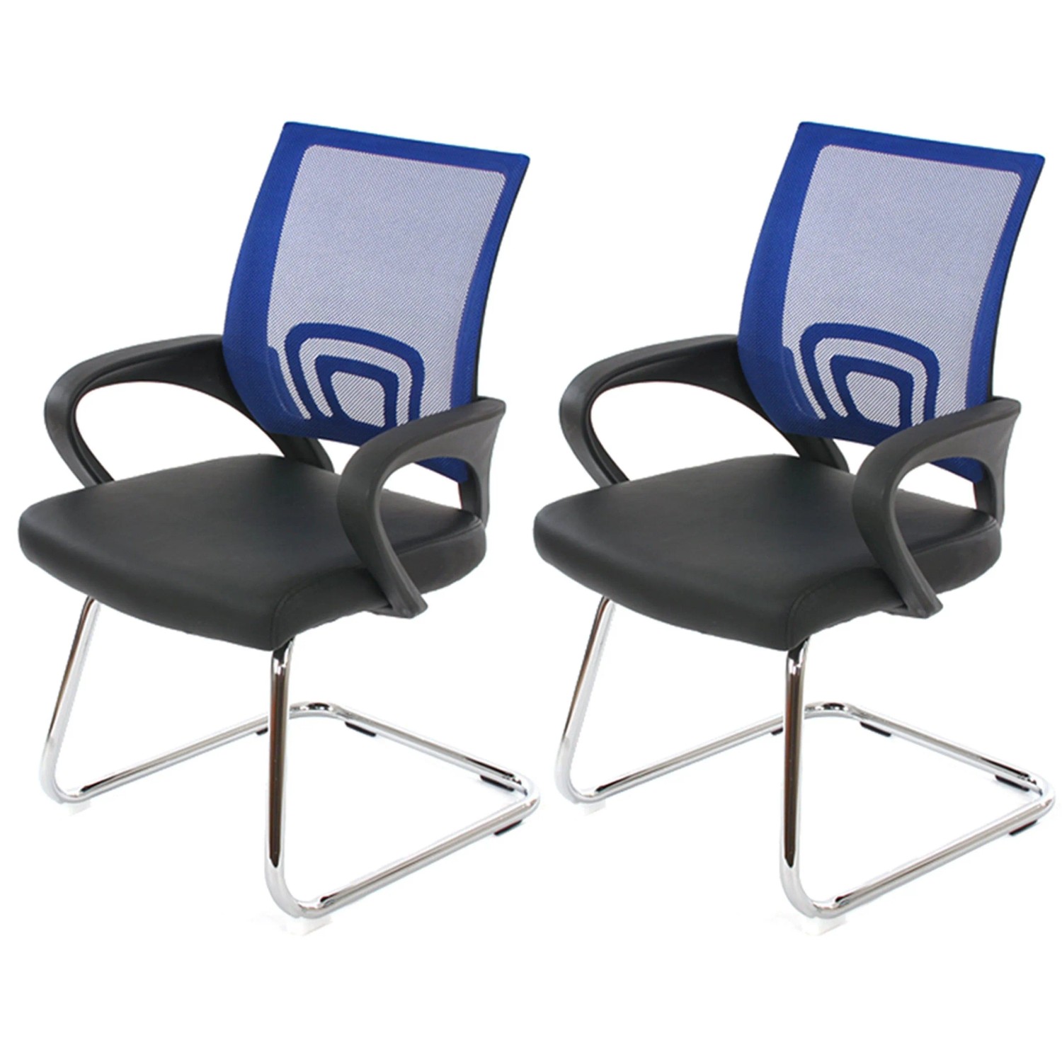 Proregal 2er-Set Konferenzstuhl Mit Lehne Stylisch HxBxT 92x57x59 cm Sitzhöhe 44cm Kunstleder Blau Besucherstuhl