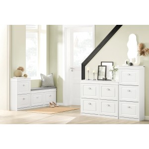 SoBuy Schuhschrank FSR79-W, weiße Schuhkommode mit 4 Klappen im Flur.