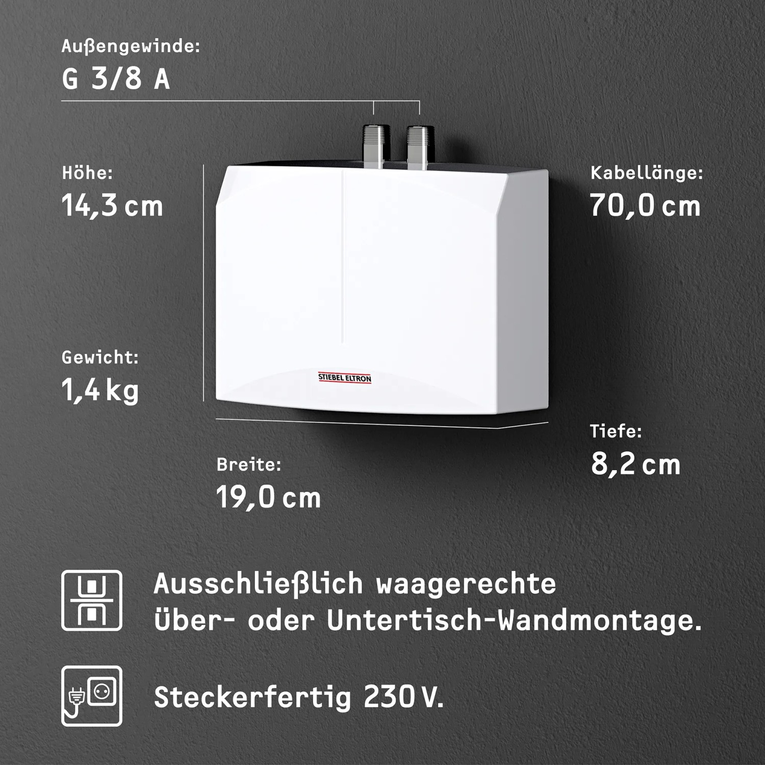 Stiebel Eltron Kleindurchlauferhitzer DNM 3, 3,5 kW, zur Montage über oder unter dem Tisch.