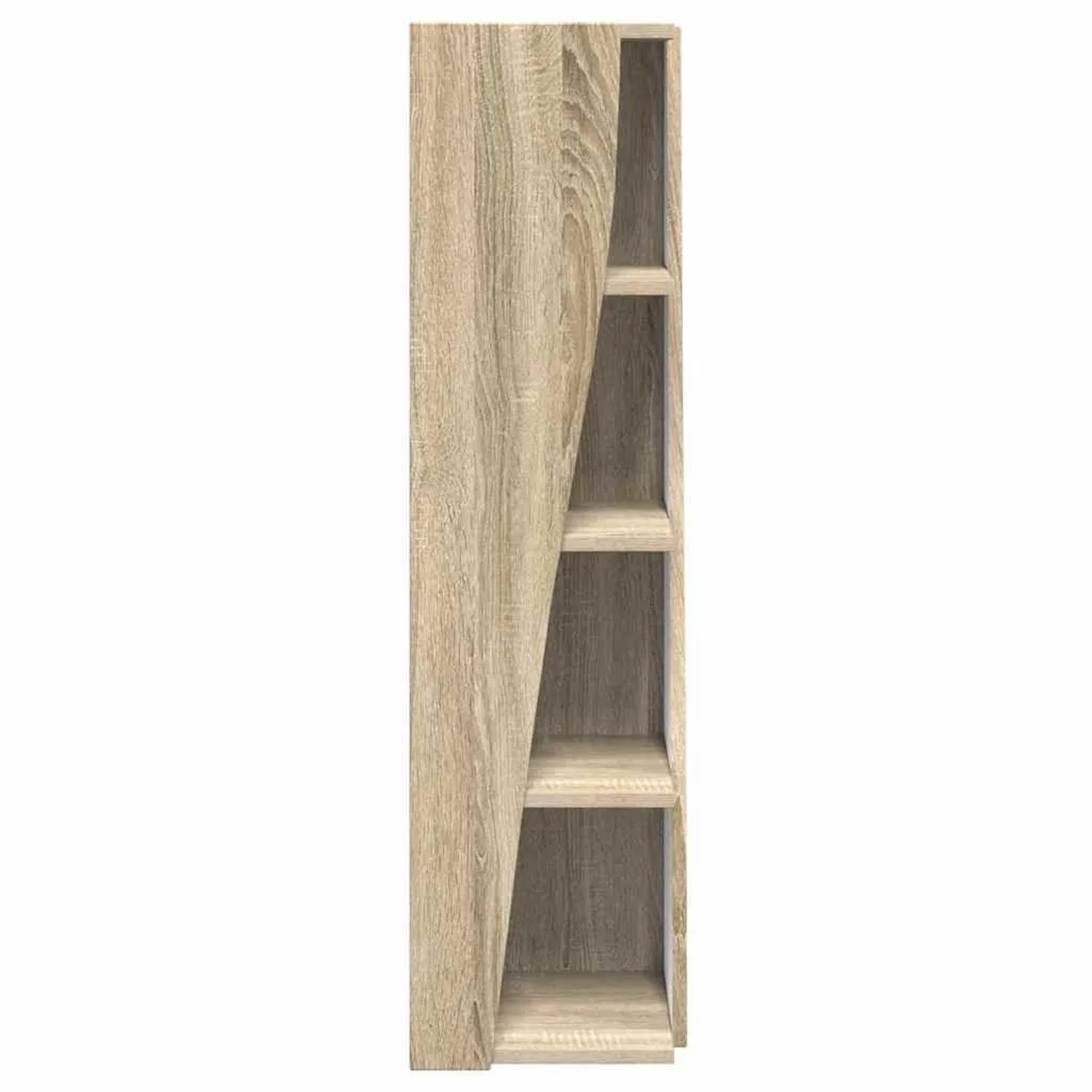 Hoher Eckschrank Sonoma-Eiche mit 4 offenen Regalen aus Holzwerkstoff. Modernes, platzsparendes Design für Wohnzimmer.