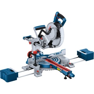 Bosch Professional GCM 18 V-254 D Akku-Kapp- und Gehrungssäge mit blauem Gehäuse.