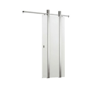 Graues Schiebetür-Set PurePocket mit Holztür (211x98,5 cm) und zargenloser Optik.
