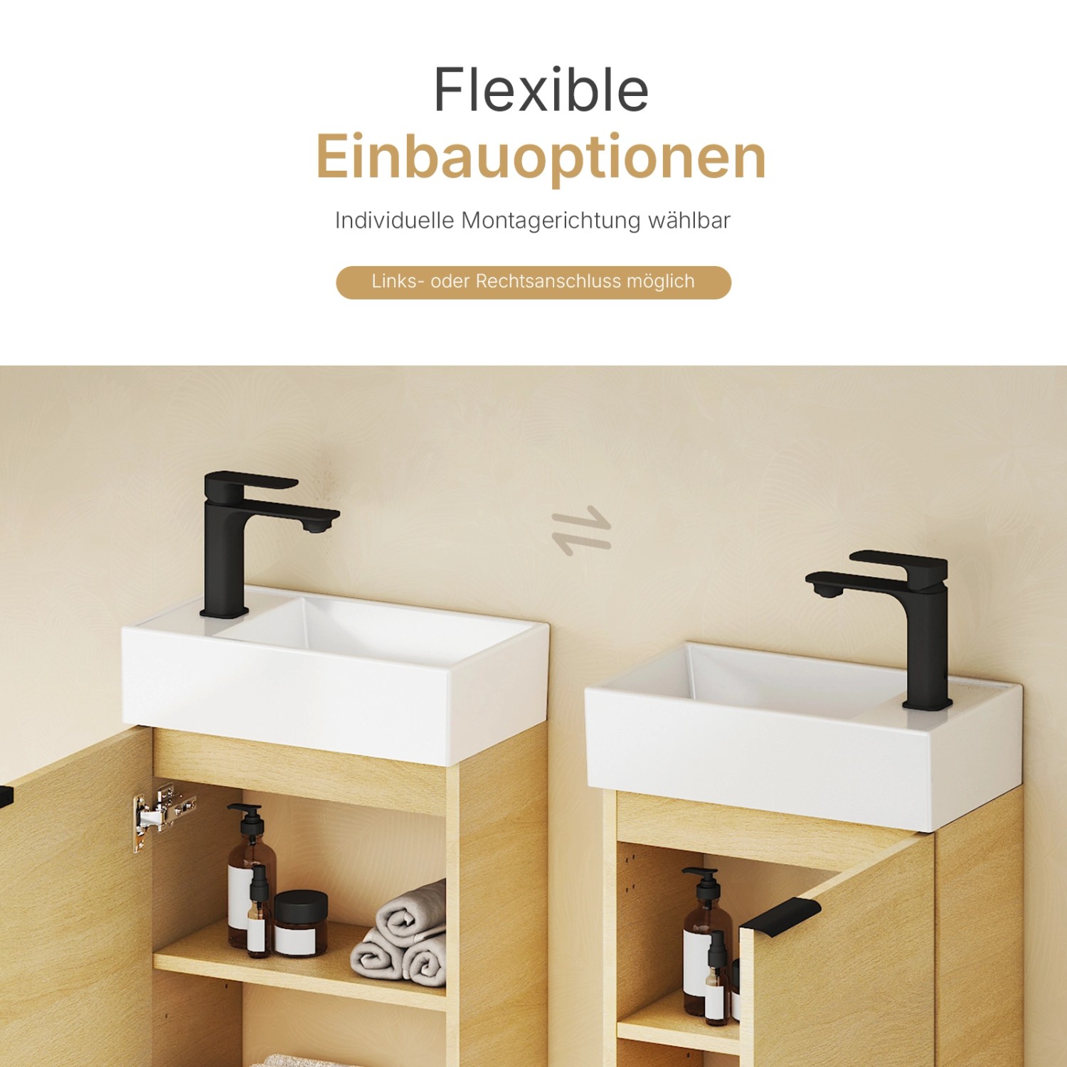 Emke Badezimmerschränke mit Keramikwaschbecken Waschbeckenunterschrank 41,7 × 24 × 64,6 cm Oak_6