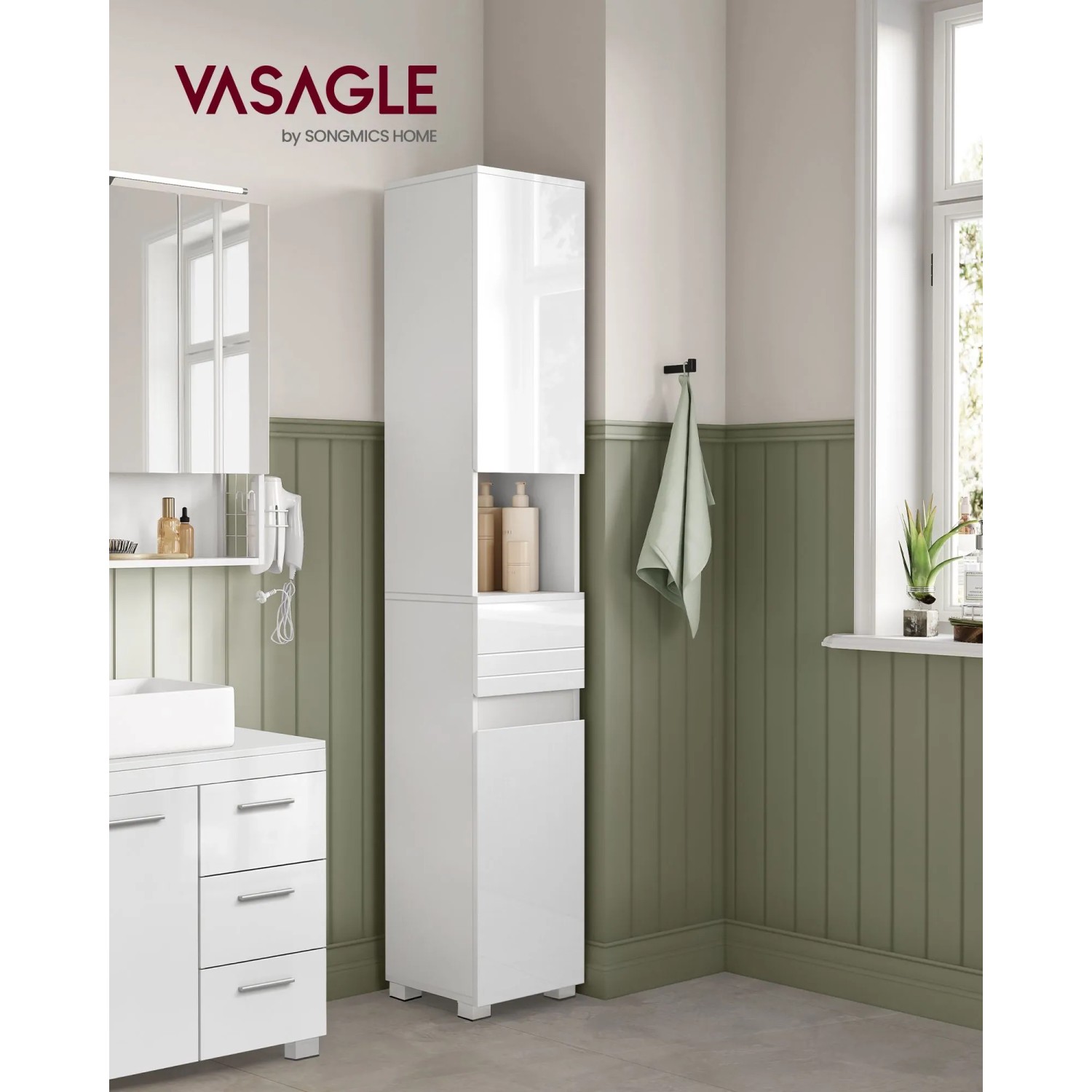 Vasagle Badezimmer Hochschrank 30 x 30 x 170 cm Weiß kaufen bei OBI