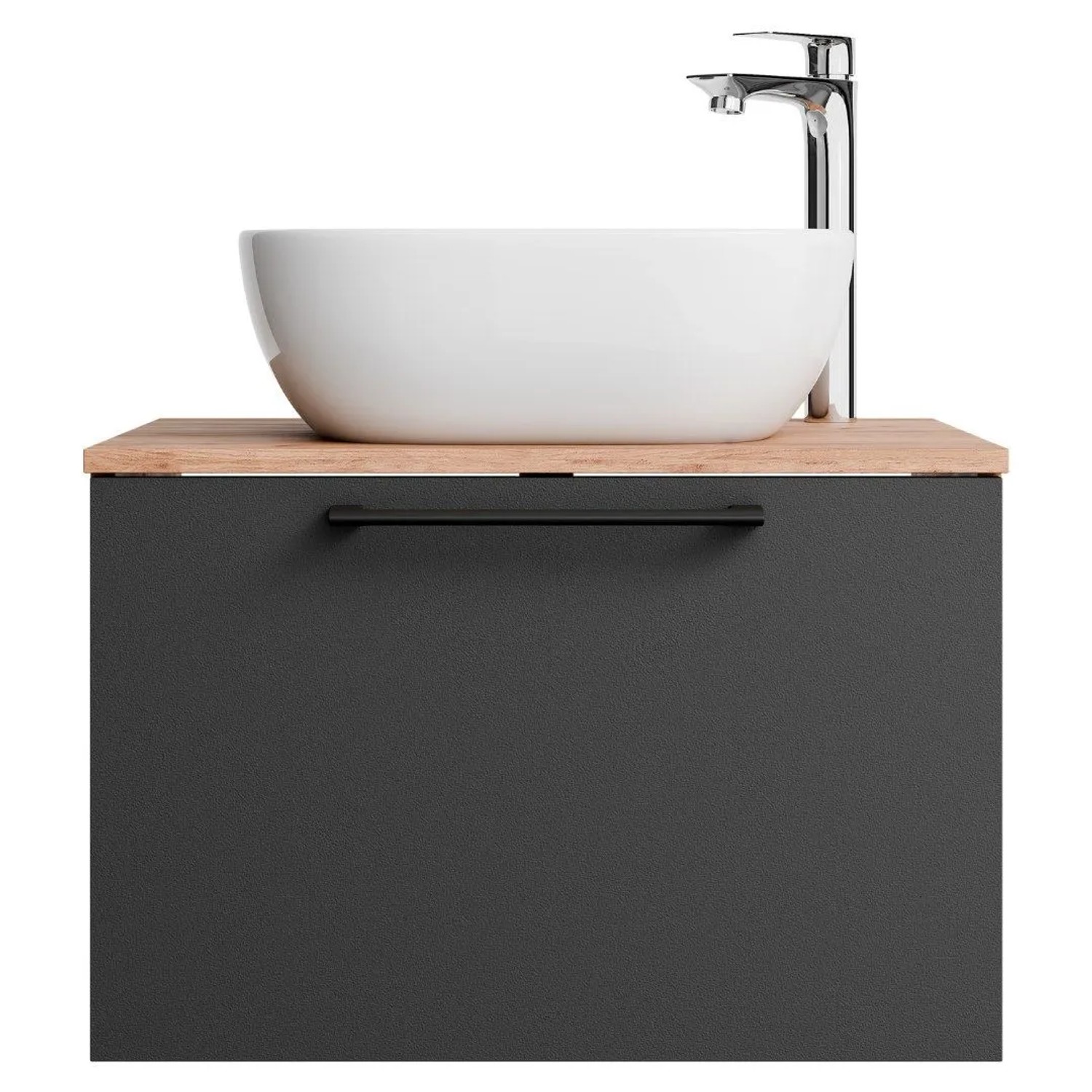 Planetmöbel ASTRA Waschtischunterschrank 60 cm mit Aufsatzwaschbecken 42,5 cm Weiß Soft Close