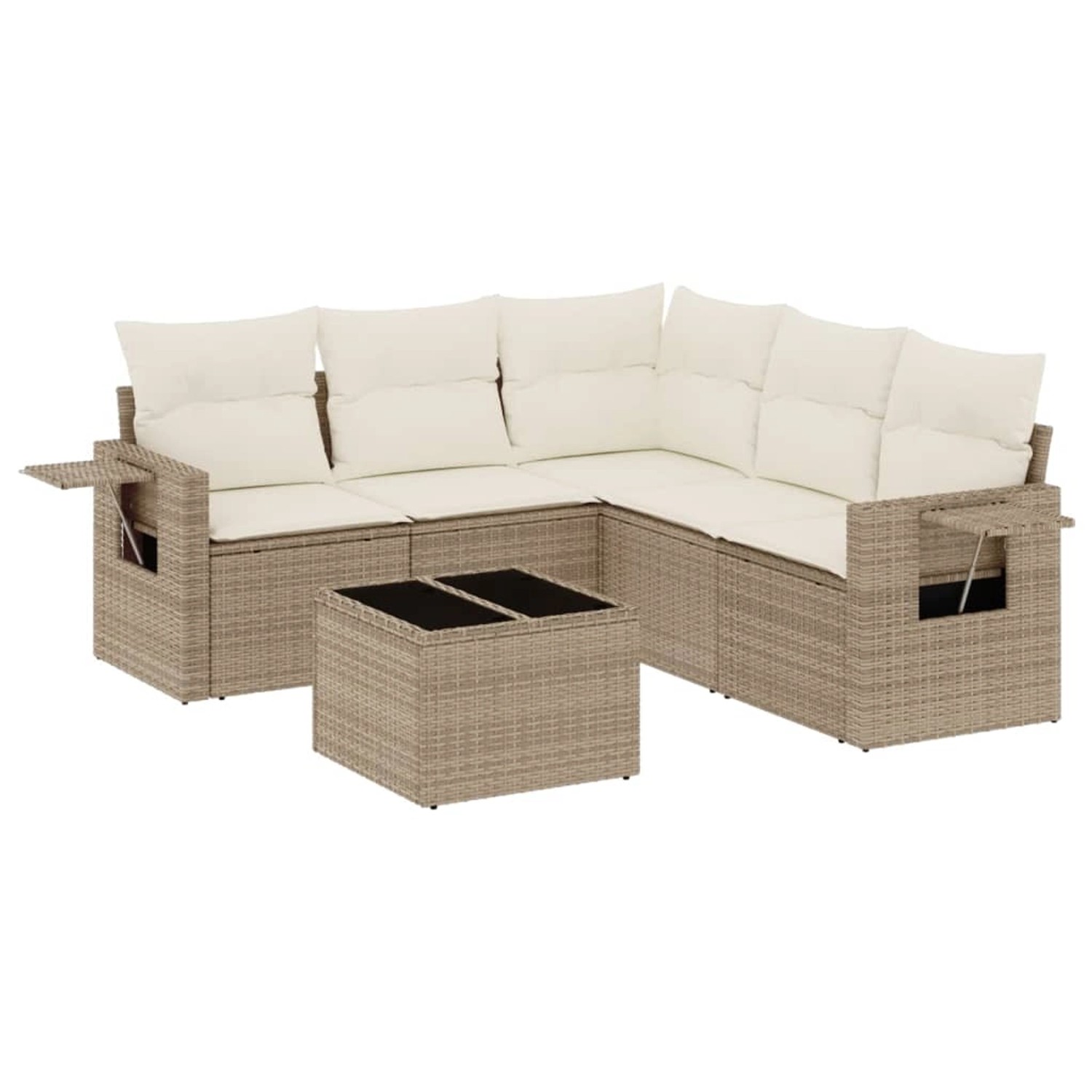 vidaXL 6-Tlg Garten-Sofagarnitur mit Kissen Beige Poly Rattan 3252495