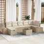 Beiges 8-teiliges vidaXL Garten-Sofa-Set aus Poly Rattan mit Tisch und Kissen.