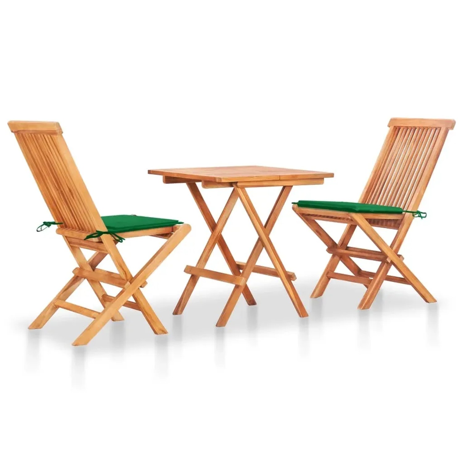 vidaXL 3-Tlg Bistroset mit Grünen Kissen Massivholz Teak 3063230