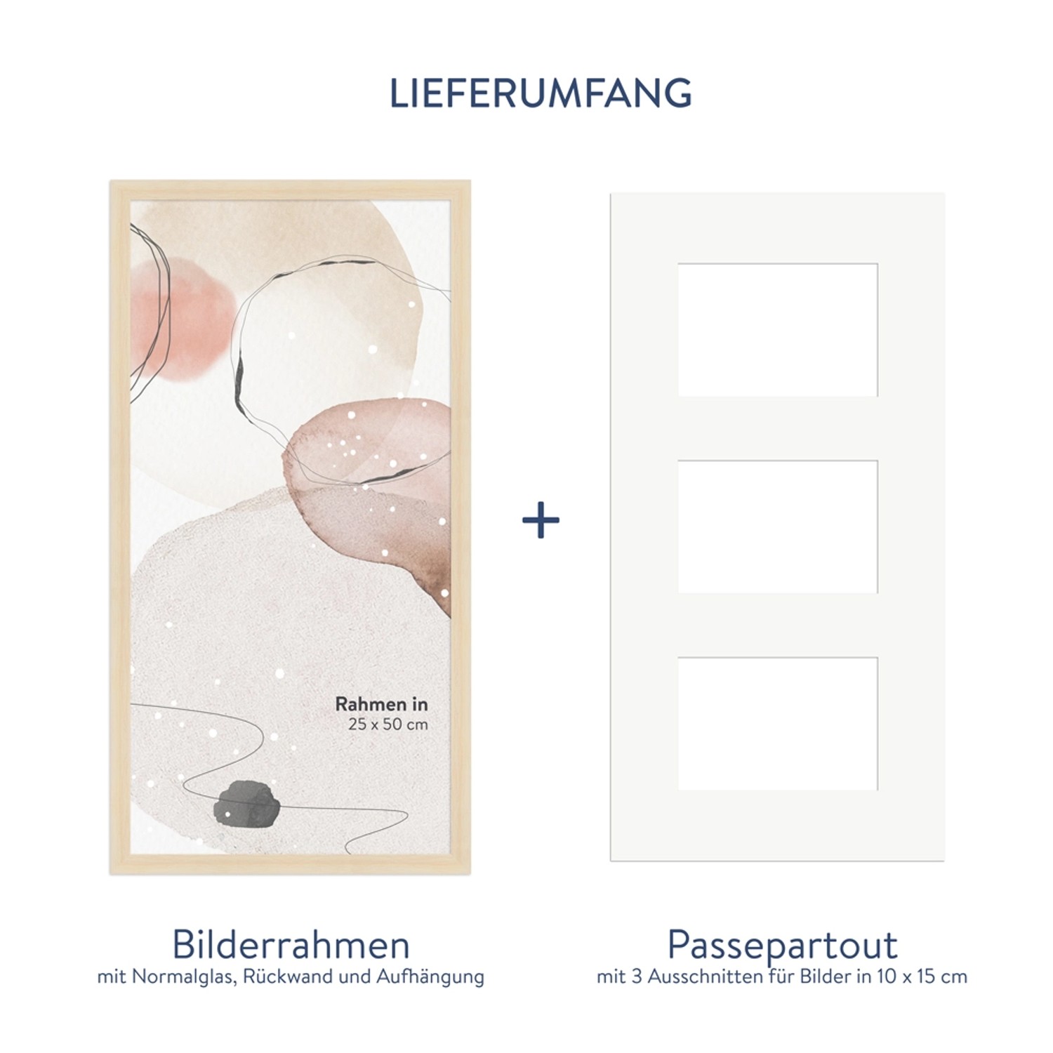 WANDStyle Galerierahmen in Natur-Optik für 3 Fotos (10x15). Bilderrahmen mit Passepartout.