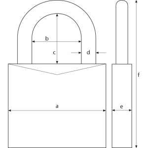 Abus Vorhangschloss 64TI/50HB: Schemazeichnung mit Maßen des Titalium Aluminium Vorhängeschlosses.