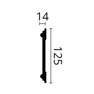 Profil der weißen NOEL & MARQUET NMC Z12 Wandleiste mit Maßangaben (14 x 125 mm).