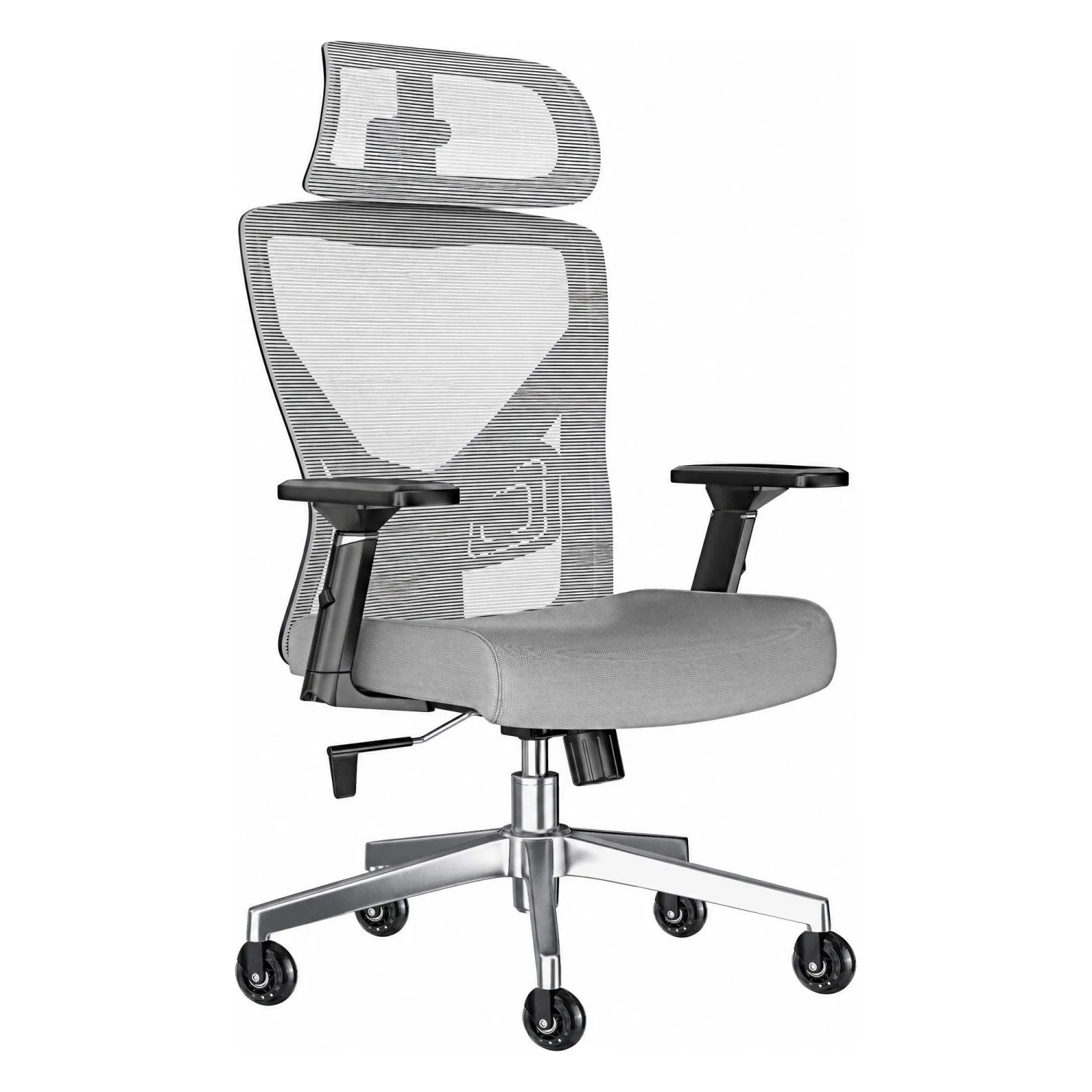 KESSER Bürostuhl Ergonomisch mit Kopfstütze und Lordosenstütze Schwarz Silber