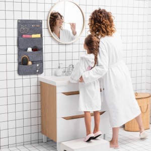 Relaxdays Hängeorganizer Filz Grau 2er Set 3 Fächer 65 cm x 30 cm x 5 cm 220 g