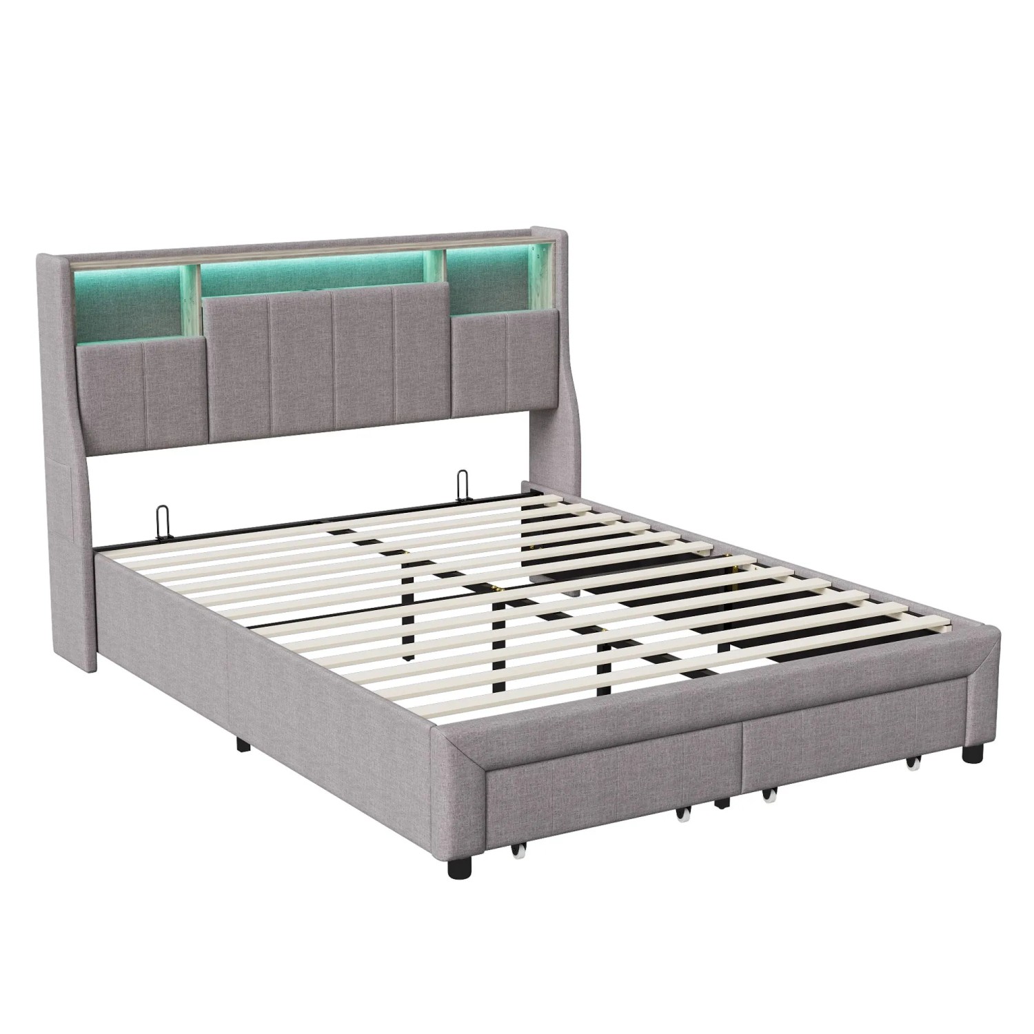 PXloue Stauraumbett mit 2 Schubladen&Ladestation Modern Bett 160X200 Grau