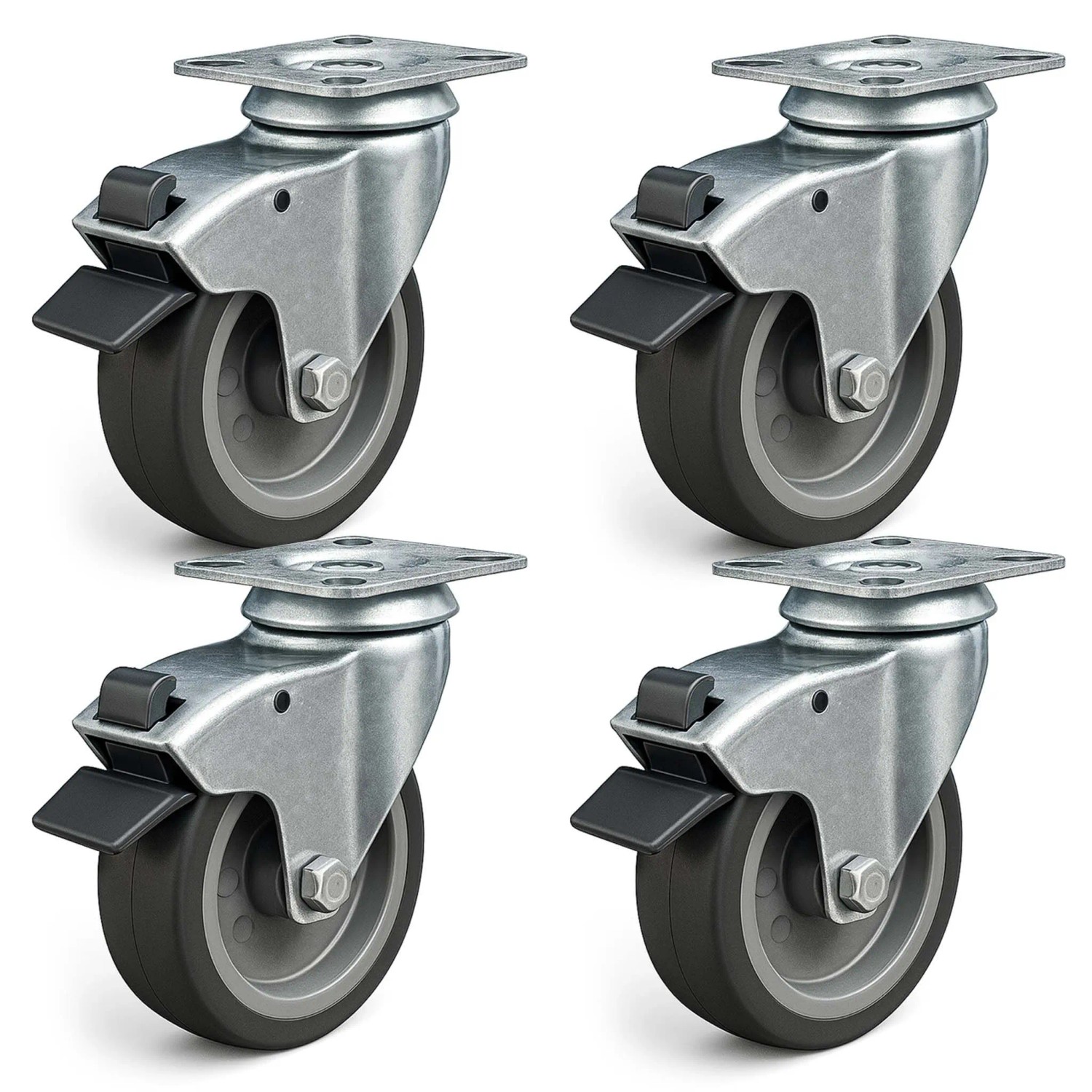 Wiltec Lenkrollen Set 4X Transportrolle M. Bremse 125Mm 100Kg Totalfeststellbar