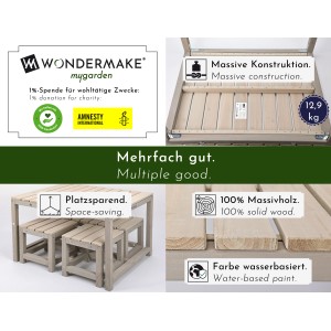 WONDERMAKE Kindersitzgruppe sedensa2, 4-teilig, aus lasiertem Fichtenholz in Beige-Grau und Grau.