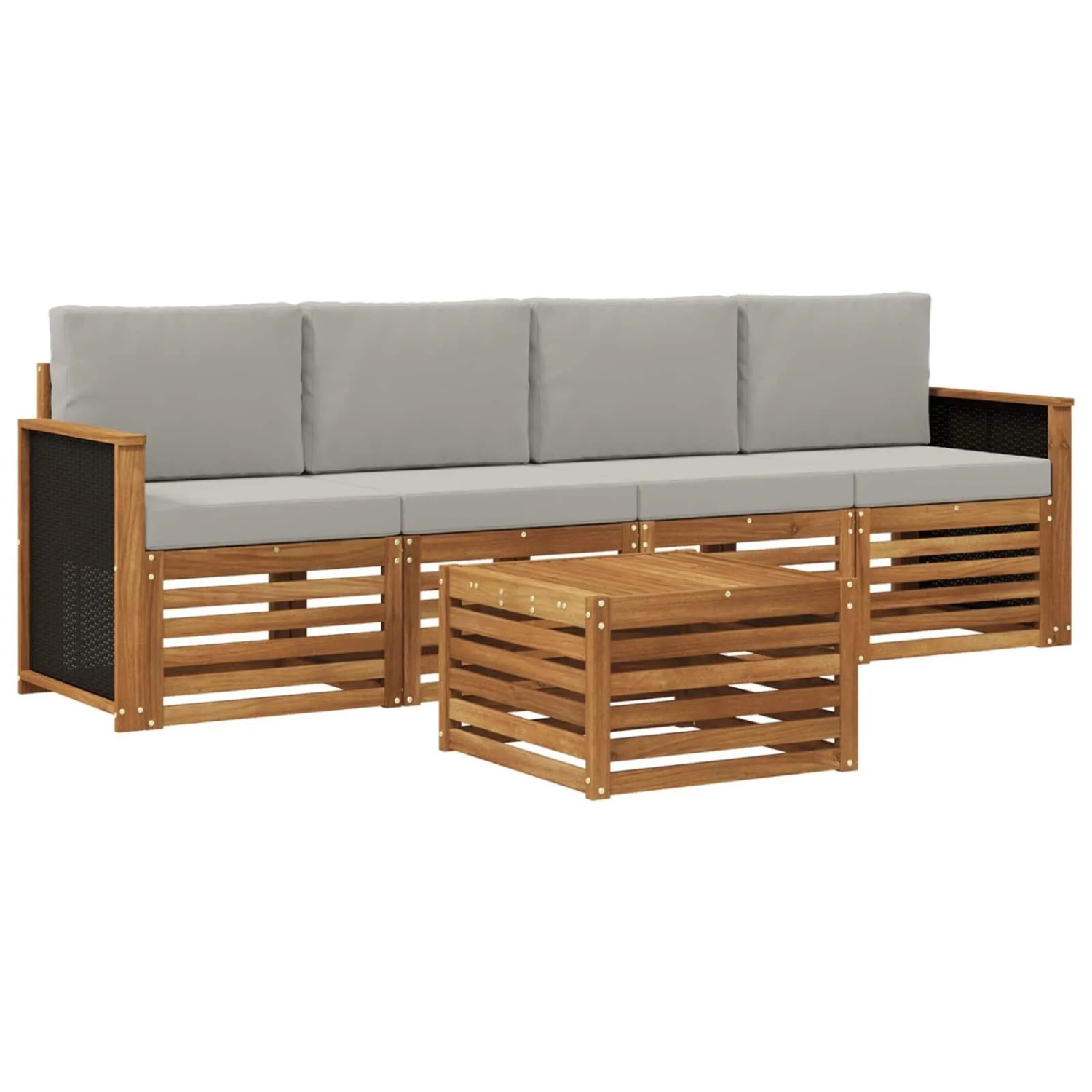 vidaXL Outdoor-Sofagarnitur mit Kissen 5 Stk Natur und Hellgrau 3383982