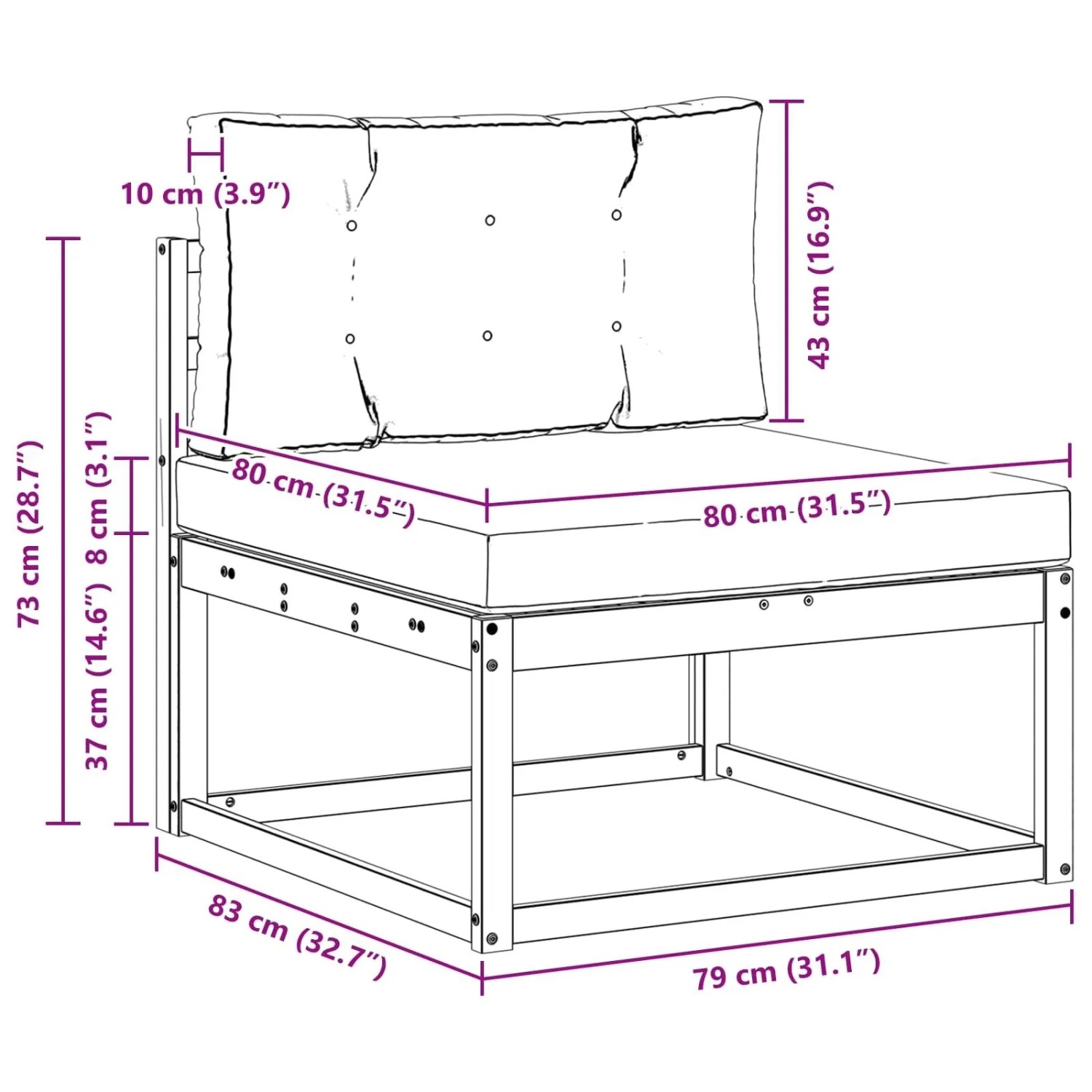 vidaXL Outdoor Mittelsofa aus Akazie, Naturholz mit beigen Kissen. Gartenmöbel.