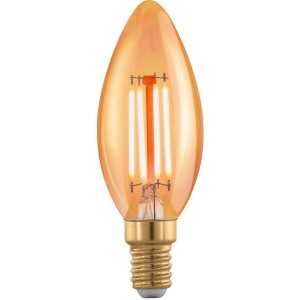 Eglo E14 LED-Leuchtmittel in Kerzenform, 4W, warmes Licht, goldfarbenes Glas.