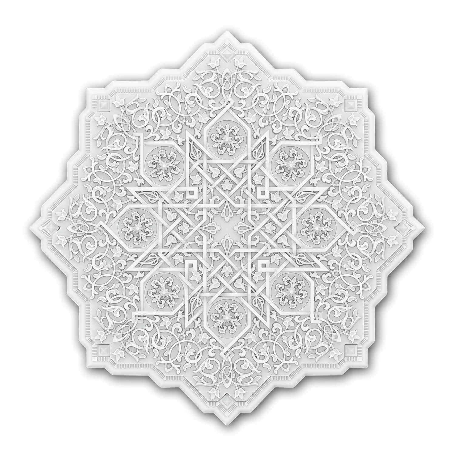 PROFHOME 156503 RoSette Medallion Zierelement Deckenelement Oriental 91,2 cm 91,2 cm x 91,2 cm x 4,1 cm Weiß