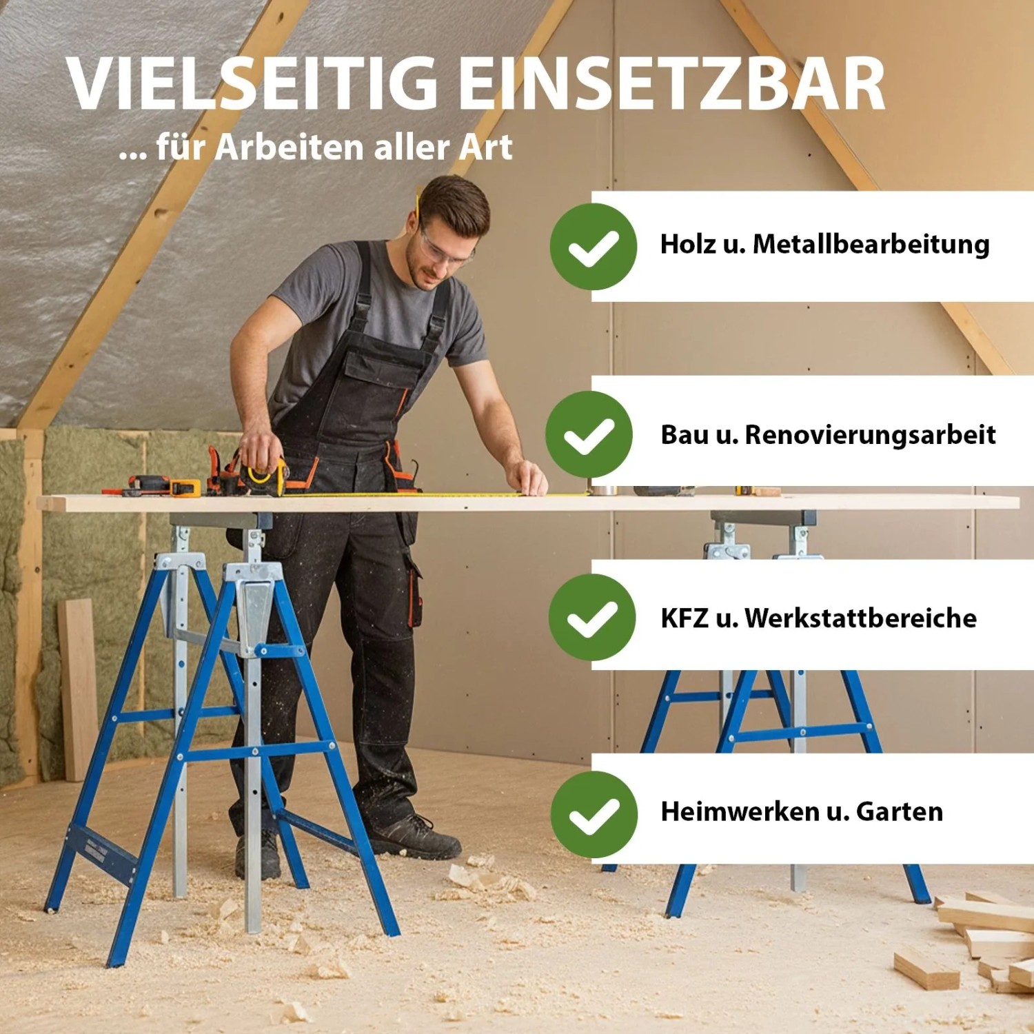 TRUTZHOLM Arbeitsbock 2er-Set, höhenverstellbar, Stahl, blau, für Werkstatt und Baustelle.