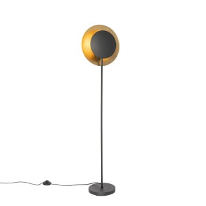 Art Deco Stehlampe Emilienne in Schwarz und Gold. Elegante Innenleuchte für Wohnzimmer und mehr.