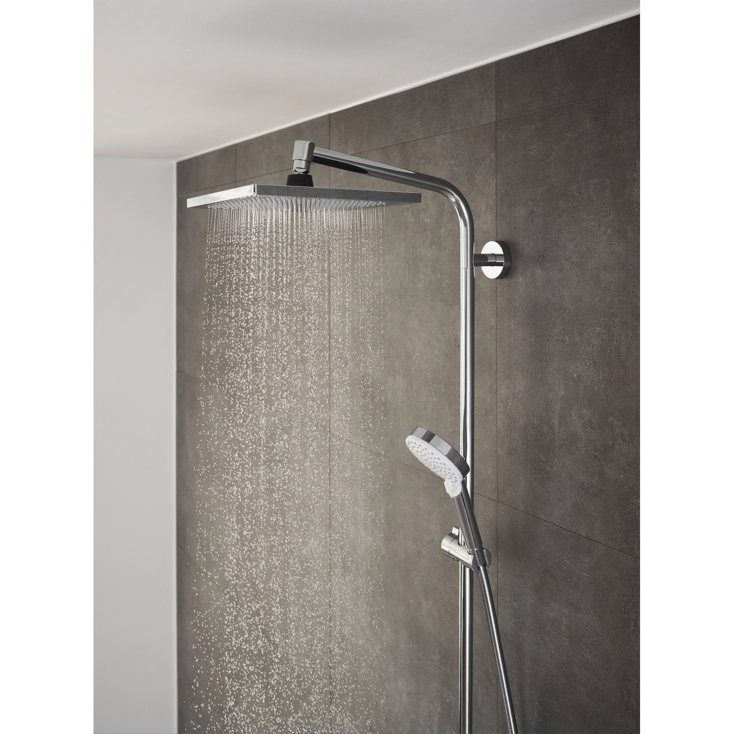 Hansgrohe Crometta Duschsystem E 240 mit Kopf- und Handbrause, Thermostat, Weiß-Chrom.