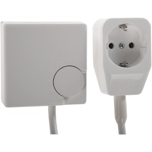 Weißes Stecker-Thermostat RTR-E 3311 zur Heizungs-Installation mit 1,8m Kabel.