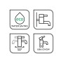 Icons der baliv Küchenarmatur KI-1130: Wassersparen, Wandmontage, 180° schwenkbar, UBA/DVGW-Zertifizierung.