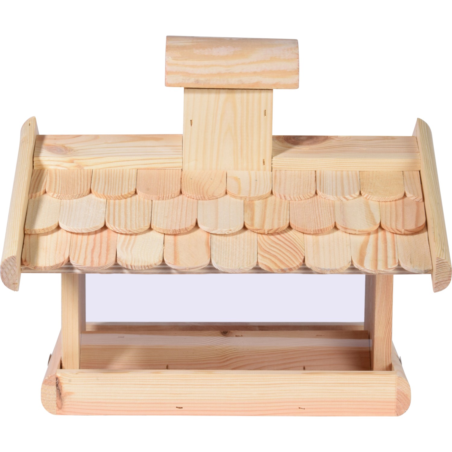 Dobar Vogelhaus mit Futter-Silo aus Kiefernholz und Holzschindeldach, 38x38x30cm.