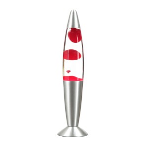 Rote Retro Lavalampe Timmy, 36 cm, mit silbernem Aluminium. Magma Tischlampe für Innenleuchten.