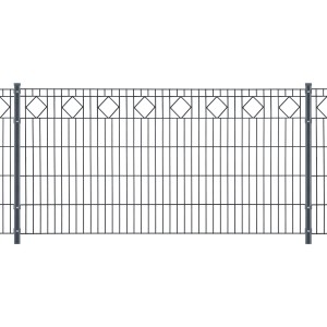 Metallzaun-Set Valencia, anthrazit, 100 cm hoch, 6 m lang, mit Rauten-Ornamenten.