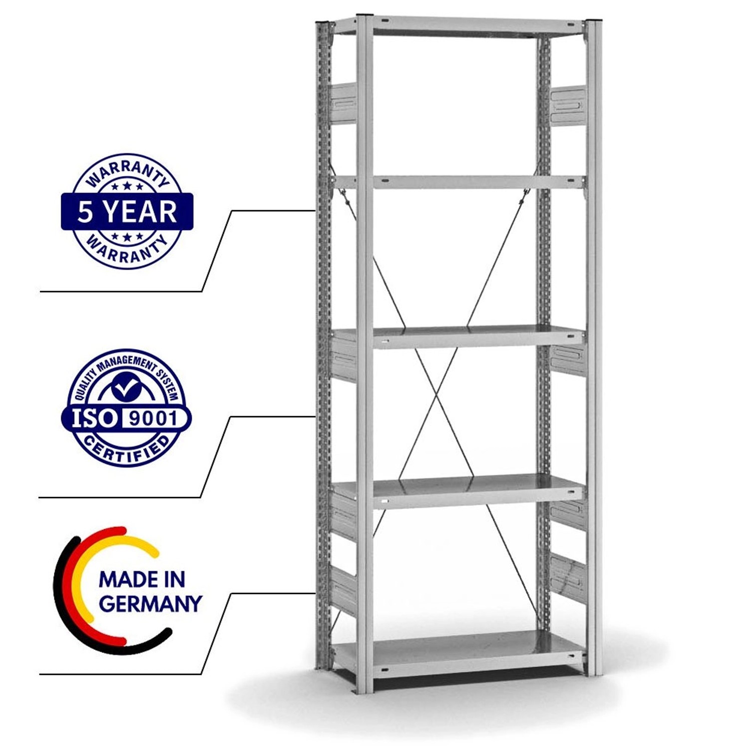 Verzinktes PROREGAL Fachbodenregal mit 5 Ebenen, 200x75x30 cm, Fachlast 300 kg.