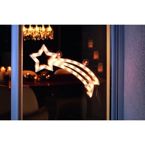 LED-Silhouette Komet von Konstsmide mit 35 warmweißen LEDs zur Fensterdekoration im Innenbereich.