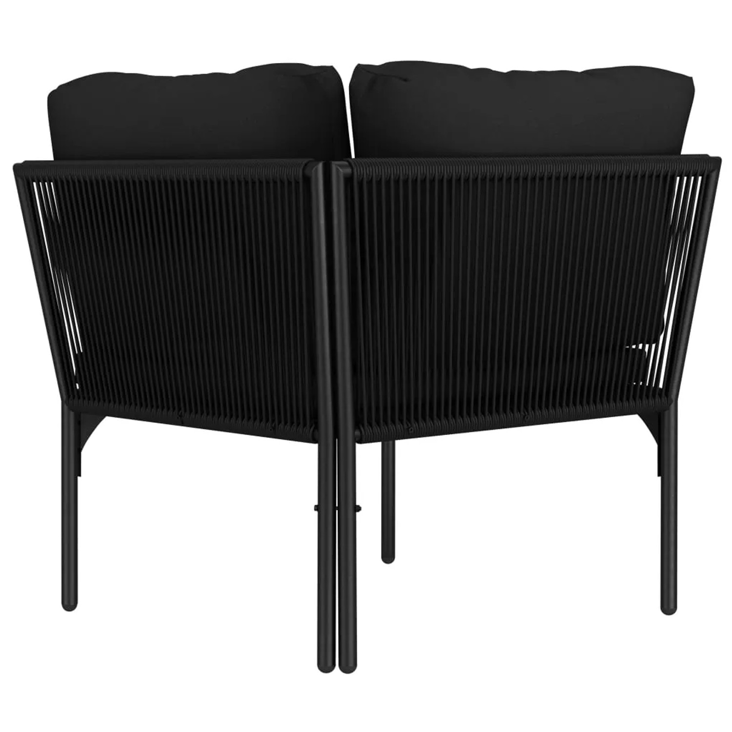 Schwarzes vidaXL Garten-Lounge-Set mit PVC-Draht und Polster, Detailansicht Rückseite.