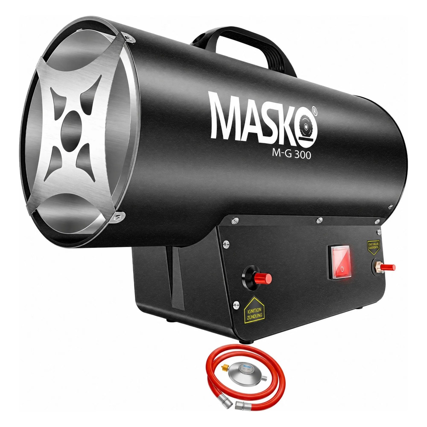 MASKO Gasheizgebläse mit Schlauch und Druckminderer 30 kW Schwarz