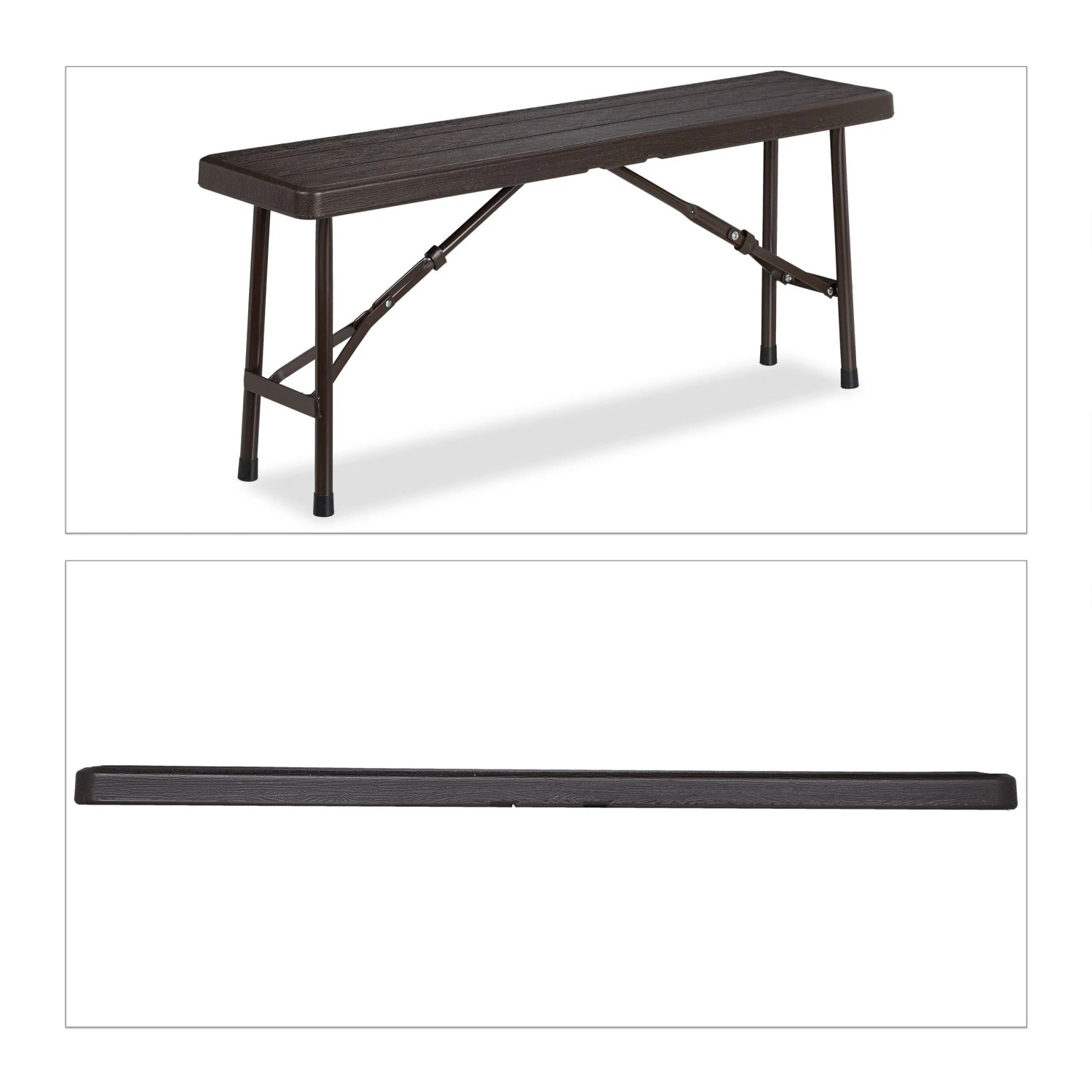 Relaxdays Bierbank 2er Set Kunststoff Stahl Braun Klappbar 100 cm x 25 cm x 42 cm
