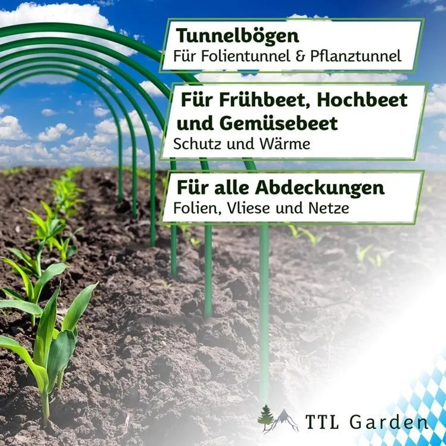 TTL GARDEN Pflanztunnel Bögen 6er Set im Beet, Metall beschichtet, 65x60 cm.