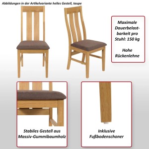 MCW Esszimmerstuhl M58 6er-Set, helles Holzgestell, taupefarbener Sitzbezug.