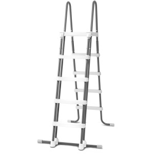Sicherheitsleiter für Intex Frame Pool Set Ultra Quadra XTR, grau/weiß, mit entfernbaren Stufen.