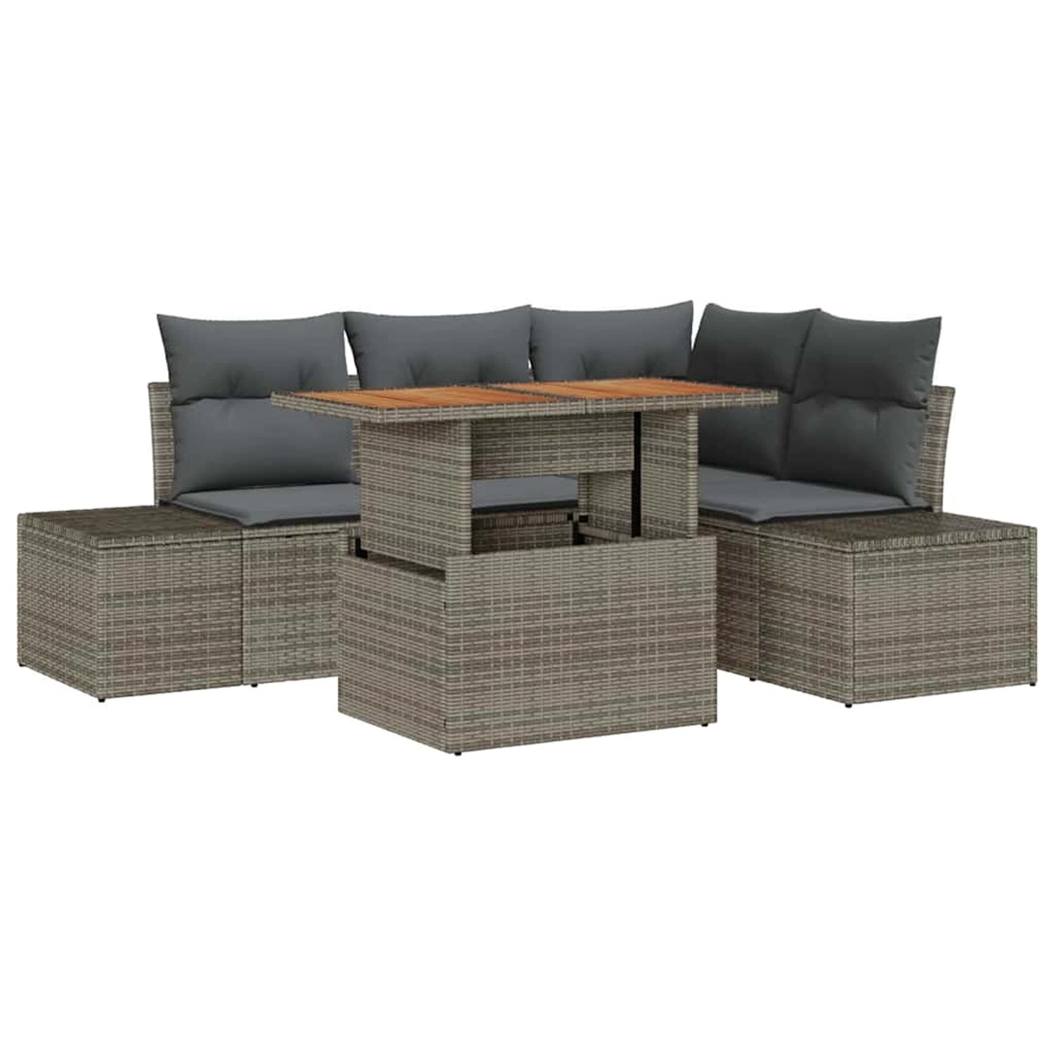 vidaXL Garten-Sofa-Set mit Speicher 5-Tlg Grau Poly Rattan 3358694 günstig online kaufen