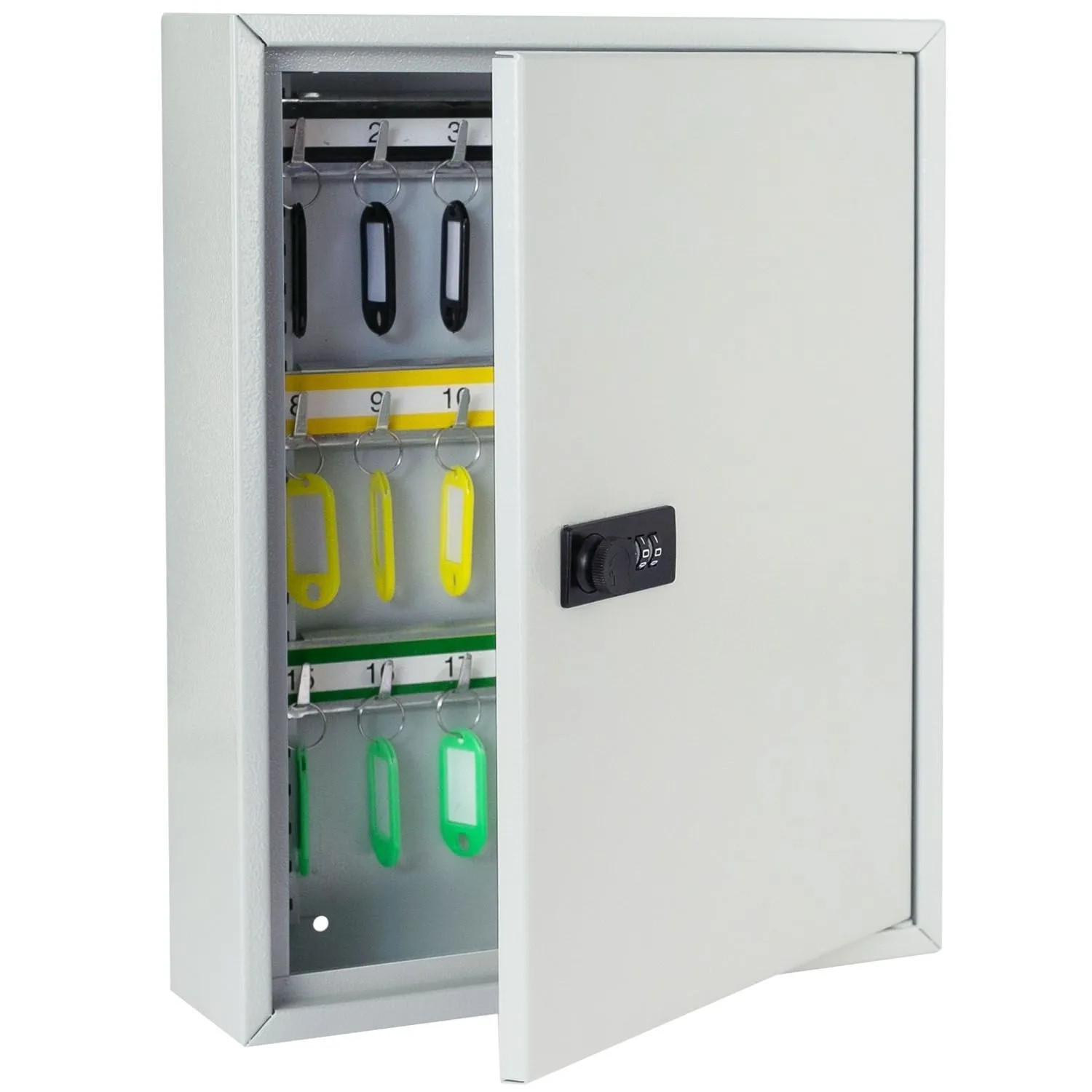 HMF 13642-07 Schlüsselschrank Zahlencode Schlüsselkasten Groß 42 Haken 35 x 27 x 8 cm Lichtgrau