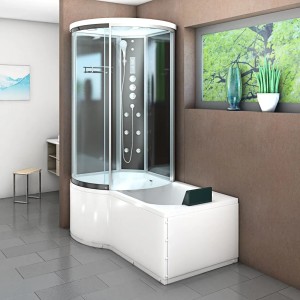 AcquaVapore Duschtempel mit Badewanne, 100x170 cm, schwarze Rückwand, Regendusche und Massagedüsen.
