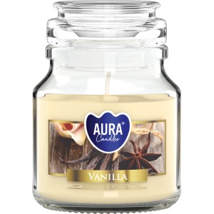 Duftkerze Vanille im Glas mit Deckel, Ø 7 cm. Dekorative Kerze für gemütliche Atmosphäre.