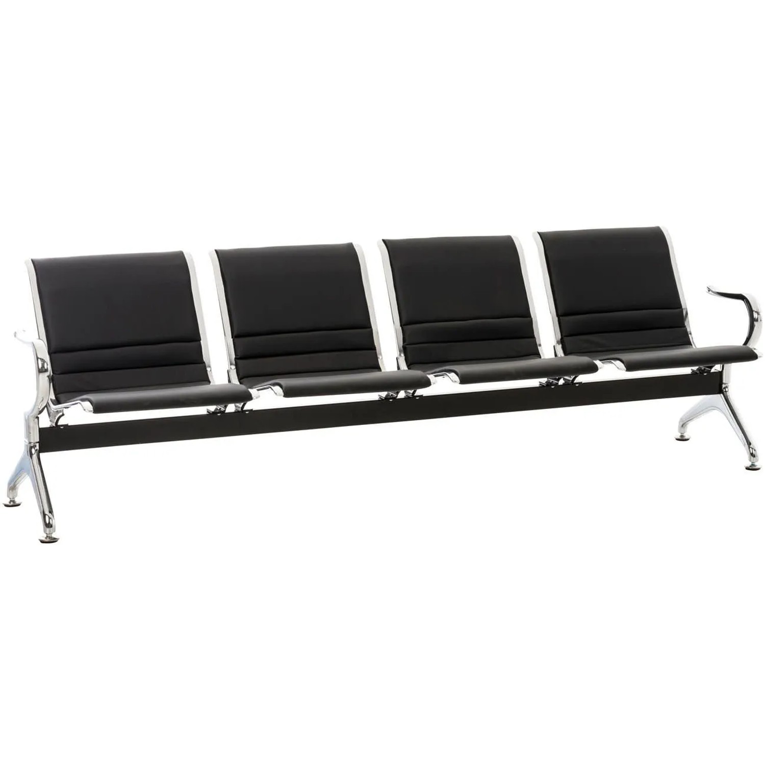 DELUKE Wartebank Frankfurt 4-Sitzer NANTES Kunstleder Schwarz 238x70x78cm Airport Wartestühle Wartezimmerbank Sitzbank