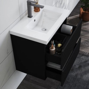 Duschspa Badmöbel 60cm Waschbecken mit Unterschrank Matt Schwarz 2-tlg