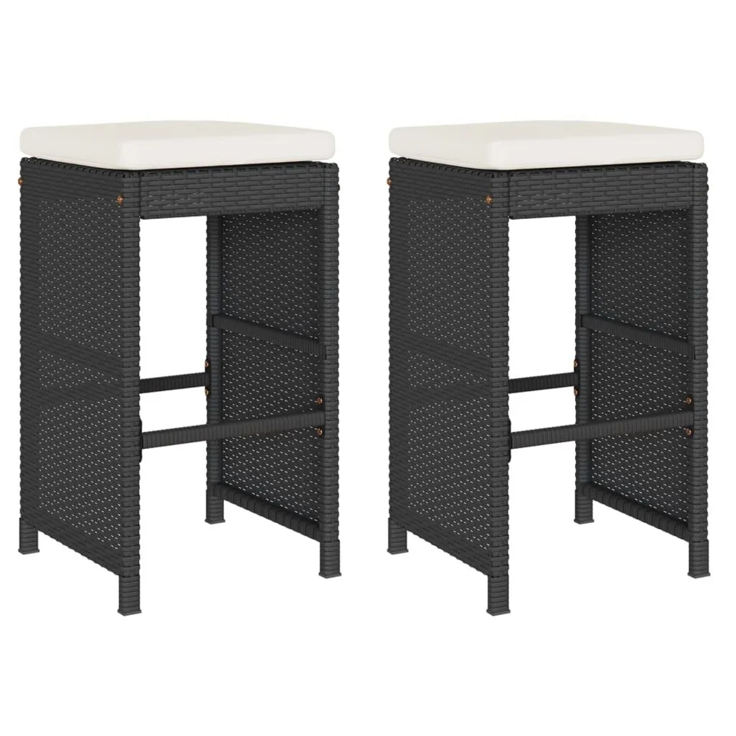 vidaXL Garten-Barhocker mit Kissen 2 Stk Schwarz Poly Rattan 368686