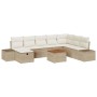 Beiges 9-teiliges vidaXL Garten-Sofa-Set aus Poly Rattan mit Kissen und Stauraum.