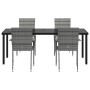 Graue Poly Rattan Garten Essgruppe mit schwarzem Tisch, Glasplatte und 8 Stühlen. Modernes Outdoor-Set.